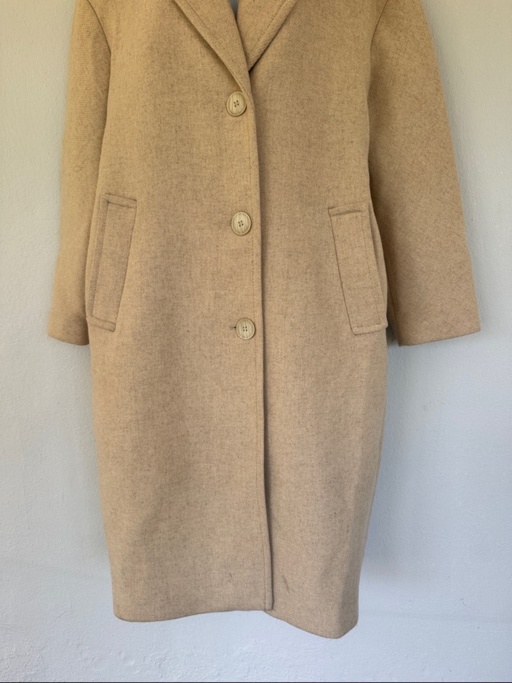 Zara beige cream wool blend longline button up winter peacoat size XS - Picture 5 of 15